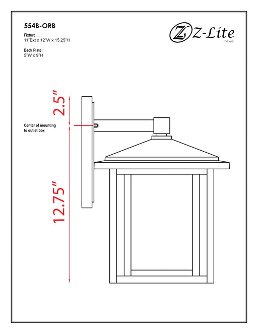 Outdoor Wall Light Z-Lite 554B-ORB Oil Rubbed Bronze Aspen 1 Light Outdoor Wall Light Z-Lite