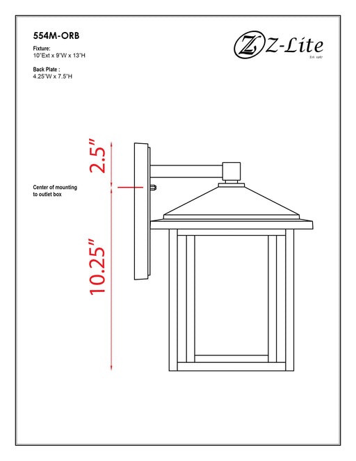 Outdoor Wall Light Z-Lite 554M-ORB Oil Rubbed Bronze Aspen 1 Light Outdoor Wall Light Z-Lite