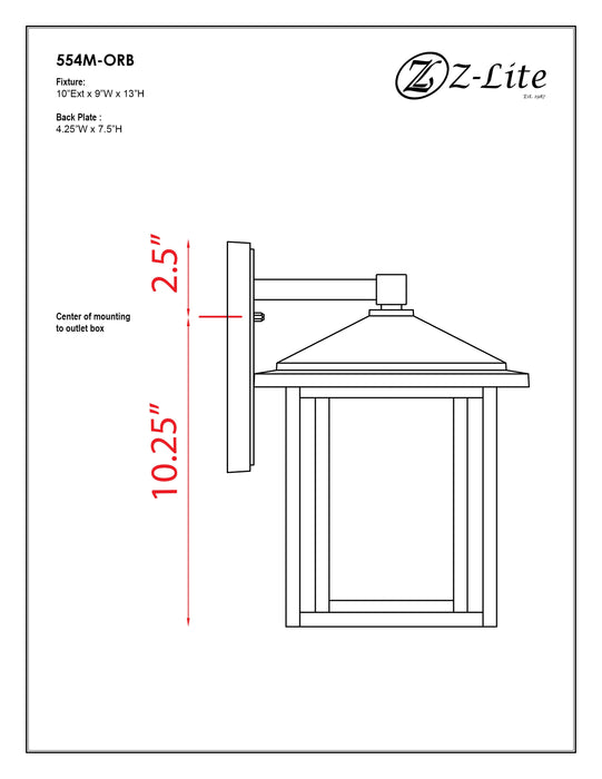 Outdoor Wall Light Z-Lite 554M-ORB Oil Rubbed Bronze Aspen 1 Light Outdoor Wall Light Z-Lite