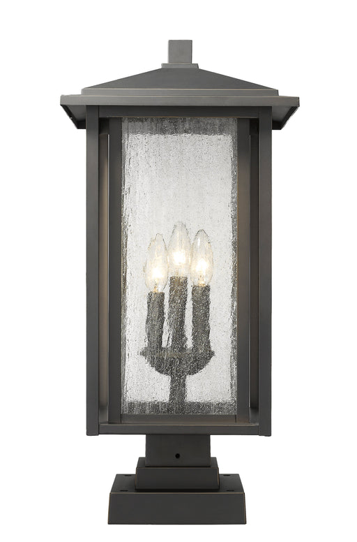 Outdoor Pier Mounted Fixture Z-Lite 554PHXLS-SQPM-ORB Oil Rubbed Bronze Aspen 3 Light Outdoor Pier Mounted Fixture Z-Lite