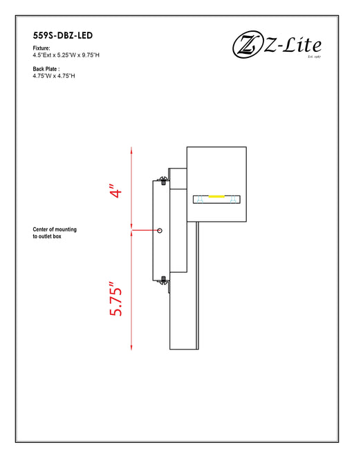 Outdoor Wall Light Z-Lite 559S-DBZ-LED Deep Bronze Amador 1 Light Outdoor Wall Light Z-Lite