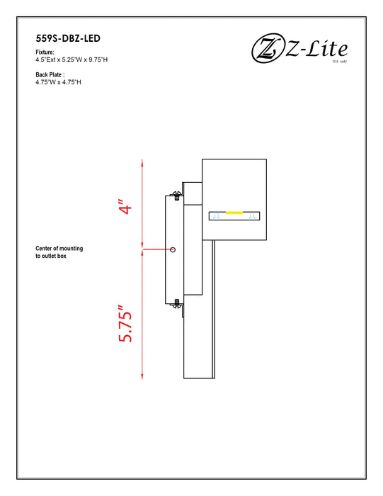 Outdoor Wall Light Z-Lite 559S-DBZ-LED Deep Bronze Amador 1 Light Outdoor Wall Light Z-Lite