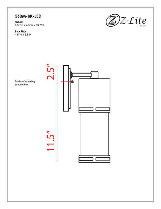 Outdoor Wall Light Z-Lite 560M-BK-LED Black Luminata 1 Light Outdoor Wall Light Z-Lite