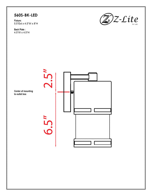 Outdoor Wall Light Z-Lite 560S-BK-LED Black Luminata 1 Light Outdoor Wall Light Z-Lite