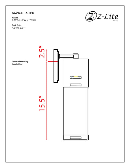 Outdoor Wall Light Z-Lite 562B-DBZ-LED Deep Bronze Lestat 1 Light Outdoor Wall Light Z-Lite