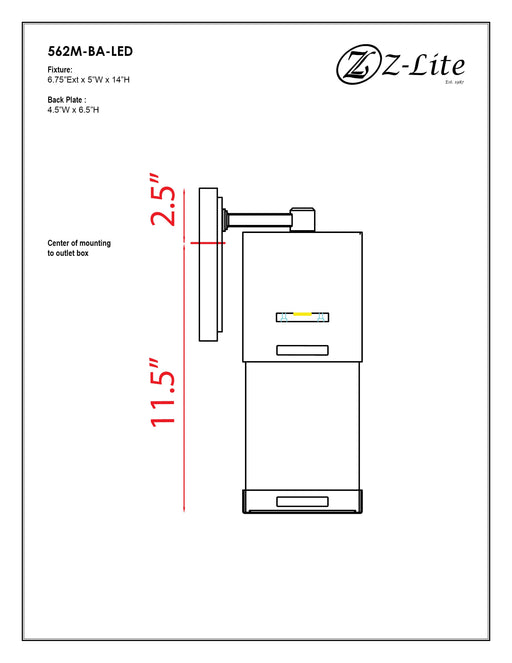 Outdoor Wall Light Z-Lite 562M-BA-LED Brushed Aluminum Lestat 1 Light Outdoor Wall Light Z-Lite