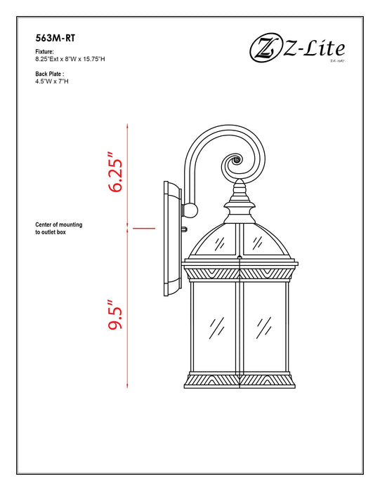 Outdoor Wall Light Z-Lite 563M-RT Rust Annex 1 Light Outdoor Wall Light Z-Lite