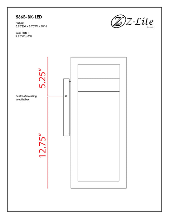 Outdoor Wall Light Z-Lite 566B-BK-LED Black Luttrel 1 Light Outdoor Wall Light Z-Lite