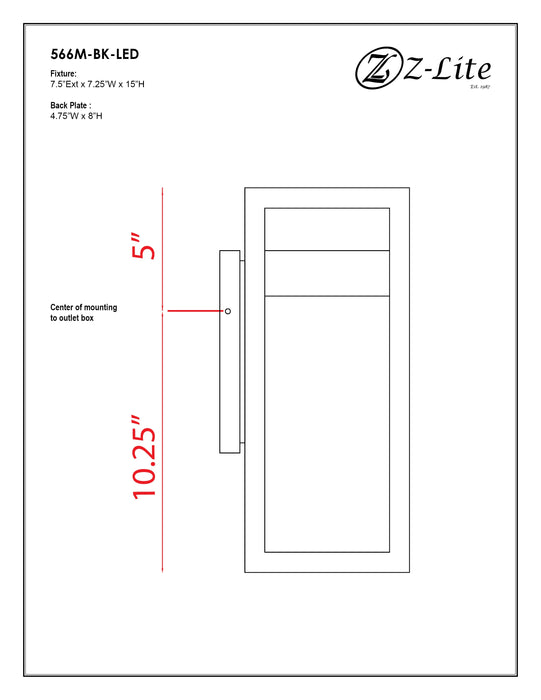 Outdoor Wall Light Z-Lite 566M-BK-LED Black Luttrel 1 Light Outdoor Wall Light Z-Lite