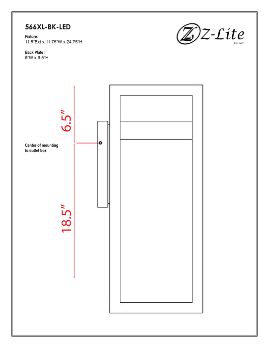 Outdoor Wall Light Z-Lite 566XL-BK-LED Black Luttrel 1 Light Outdoor Wall Light Z-Lite