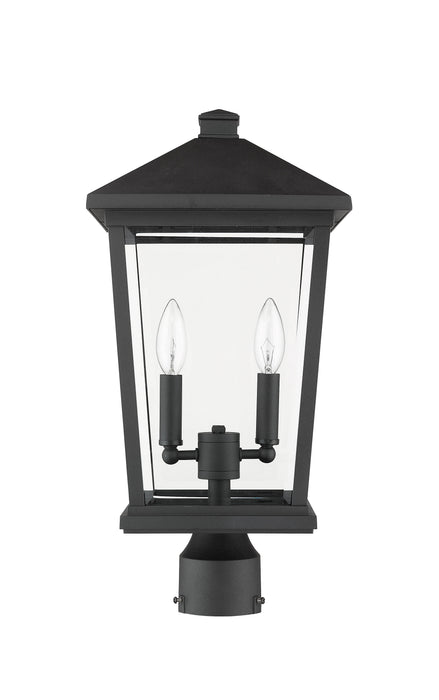 Outdoor Post Mount Fixture Z-Lite 568PHBR-BK Black Beacon 2 Light Outdoor Post Mount Fixture Z-Lite
