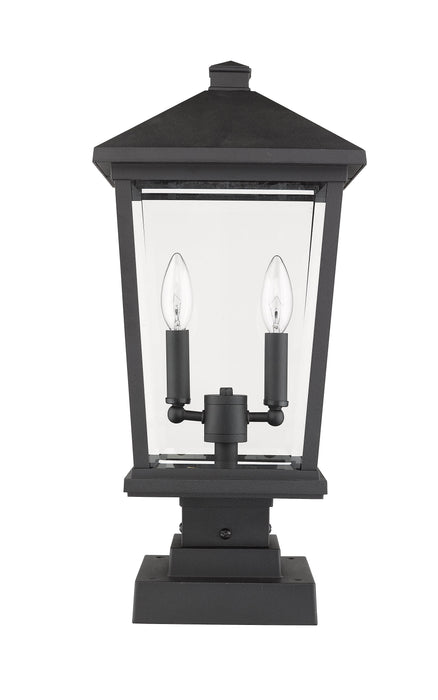 Outdoor Pier Mounted Fixture Z-Lite 568PHBS-SQPM-BK Black Beacon 2 Light Outdoor Pier Mounted Fixture Z-Lite