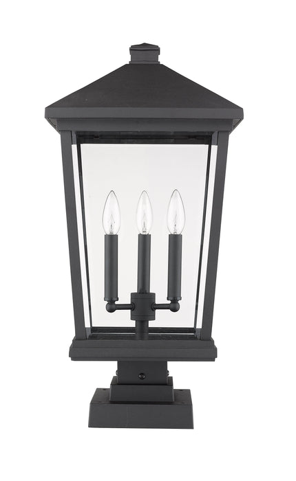Outdoor Pier Mounted Fixture Z-Lite 568PHXLS-SQPM-BK Black Beacon 3 Light Outdoor Pier Mounted Fixture Z-Lite