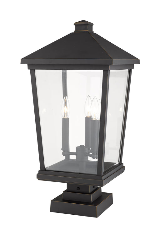 Outdoor Pier Mounted Fixture Z-Lite 568PHXLS-SQPM-ORB Oil Rubbed Bronze Beacon 3 Light Outdoor Pier Mounted Fixture Z-Lite