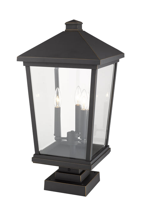 Outdoor Pier Mounted Fixture Z-Lite 568PHXLS-SQPM-ORB Oil Rubbed Bronze Beacon 3 Light Outdoor Pier Mounted Fixture Z-Lite
