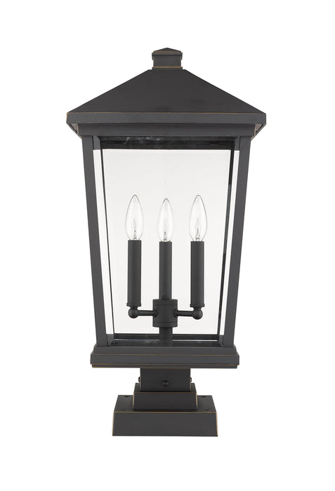 Outdoor Pier Mounted Fixture Z-Lite 568PHXLS-SQPM-ORB Oil Rubbed Bronze Beacon 3 Light Outdoor Pier Mounted Fixture Z-Lite