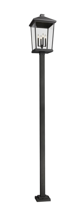 Outdoor Post Mounted Fixture Z-Lite 568PHXXLS-536P-BK Black Beacon 4 Light Outdoor Post Mounted Fixture Z-Lite