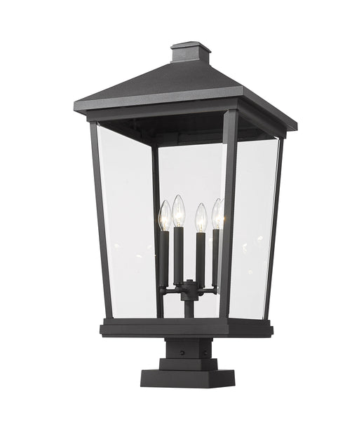 Outdoor Pier Mounted Fixture Z-Lite 568PHXXLS-SQPM-BK Black Beacon 4 Light Outdoor Pier Mounted Fixture Z-Lite
