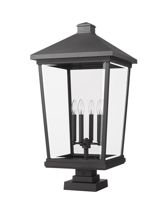 Outdoor Pier Mounted Fixture Z-Lite 568PHXXLS-SQPM-BK Black Beacon 4 Light Outdoor Pier Mounted Fixture Z-Lite