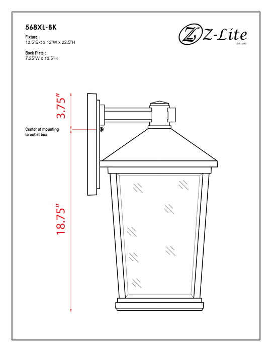 Outdoor Wall Light Z-Lite 568XL-BK Black Beacon 3 Light Outdoor Wall Light Z-Lite