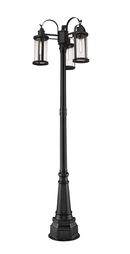 Outdoor Post Mounted Fixture Z-Lite 569MP3-564P-BK Black Roundhouse 3 Light Outdoor Post Mounted Fixture Z-Lite