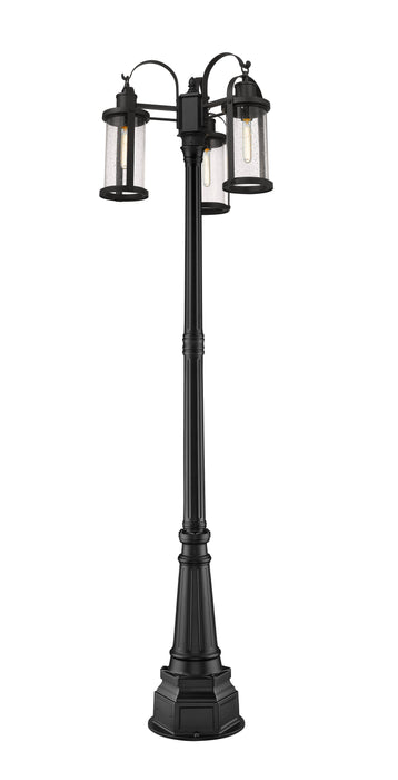 Outdoor Post Mounted Fixture Z-Lite 569MP3-564P-BK Black Roundhouse 3 Light Outdoor Post Mounted Fixture Z-Lite