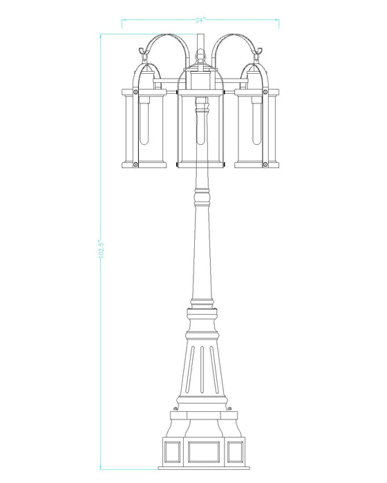 Outdoor Post Mounted Fixture Z-Lite 569MP3-564P-BK Black Roundhouse 3 Light Outdoor Post Mounted Fixture Z-Lite