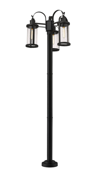 Outdoor Post Mounted Fixture Z-Lite 569MP3-567P-BK Black Roundhouse 3 Light Outdoor Post Mounted Fixture Z-Lite