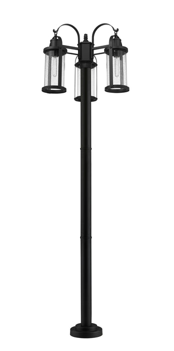 Outdoor Post Mounted Fixture Z-Lite 569MP3-567P-BK Black Roundhouse 3 Light Outdoor Post Mounted Fixture Z-Lite