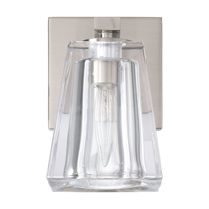 Vanity Light Thesis 206982A Valentin 4 inch 1 light Brushed Nickel Vanity Light with Clear Pressed Glass Shade THESIS