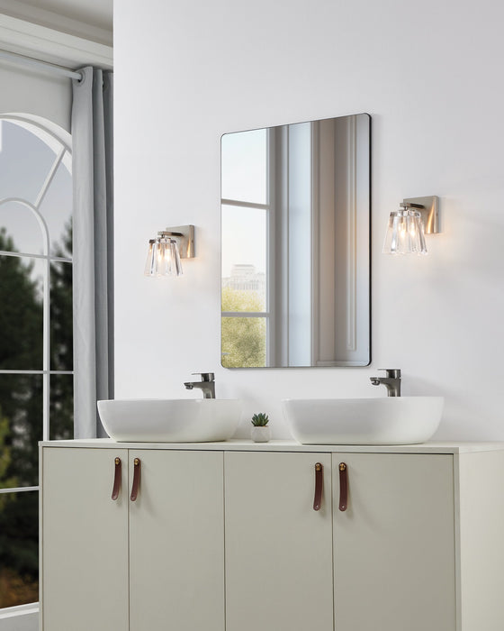 Vanity Light Thesis 206982A Valentin 4 inch 1 light Brushed Nickel Vanity Light with Clear Pressed Glass Shade THESIS