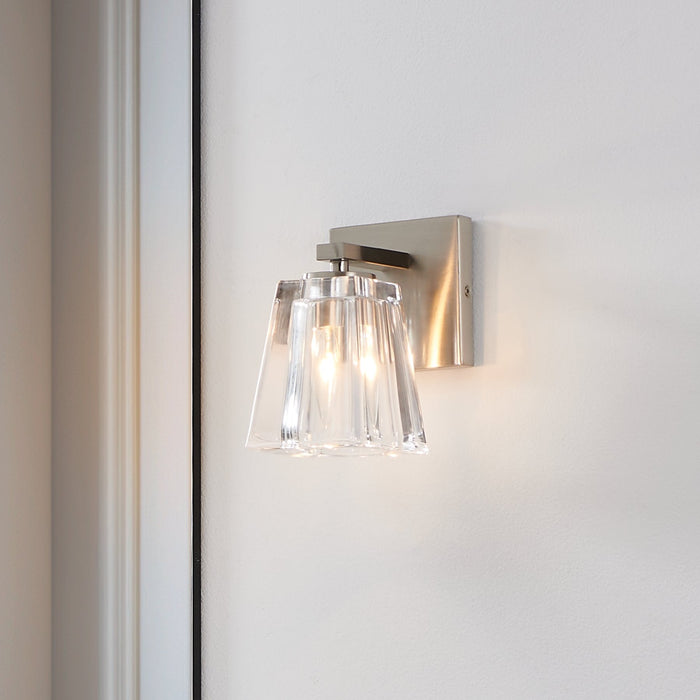 Vanity Light Thesis 206982A Valentin 4 inch 1 light Brushed Nickel Vanity Light with Clear Pressed Glass Shade THESIS