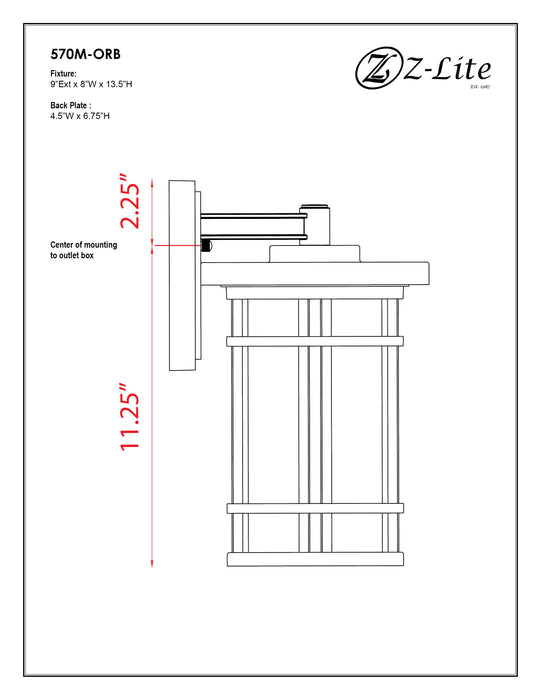 Outdoor Wall Light Z-Lite 570M-ORB Oil Rubbed Bronze Jordan 1 Light Outdoor Wall Light Z-Lite
