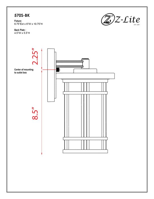 Outdoor Wall Light Z-Lite 570S-BK Black Jordan 1 Light Outdoor Wall Light Z-Lite