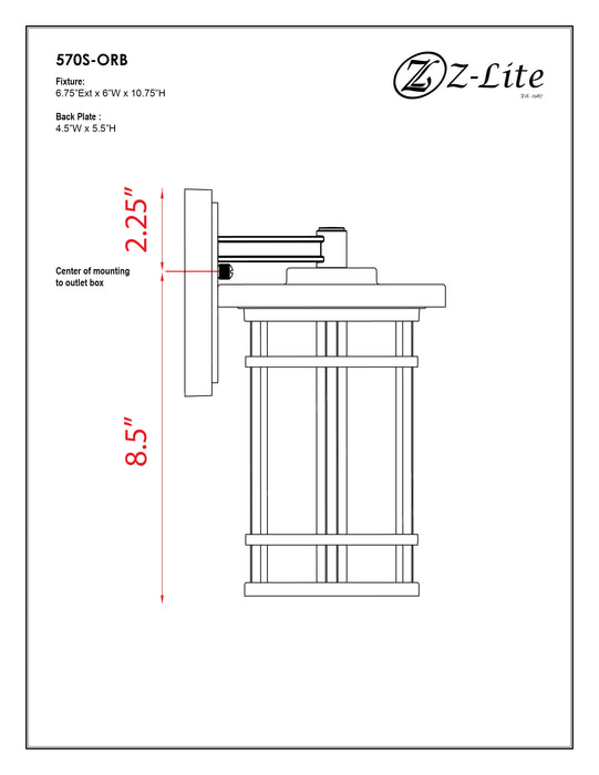 Outdoor Wall Light Z-Lite 570S-ORB Oil Rubbed Bronze Jordan 1 Light Outdoor Wall Light Z-Lite