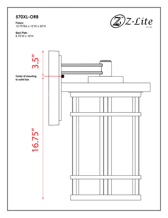 Outdoor Wall Light Z-Lite 570XL-ORB Oil Rubbed Bronze Jordan 1 Light Outdoor Wall Light Z-Lite