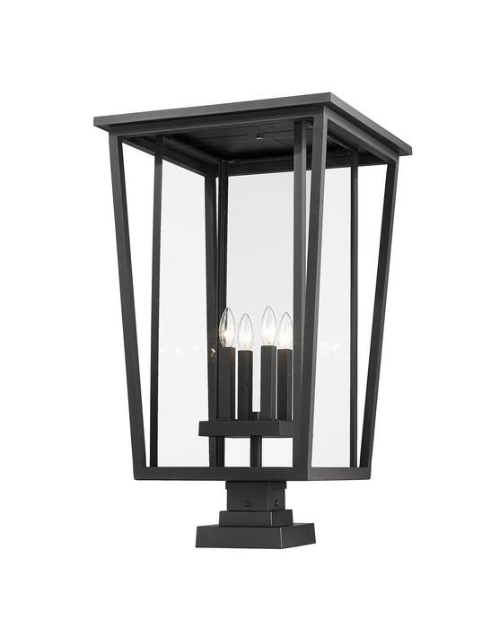 Outdoor Pier Mounted Fixture Z-Lite 571PHXXLS-SQPM-BK Black Seoul 4 Light Outdoor Pier Mounted Fixture Z-Lite
