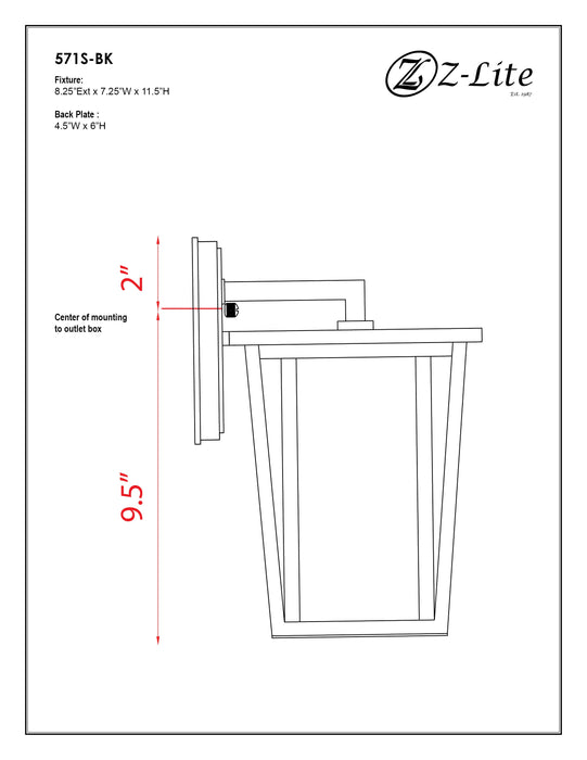 Outdoor Wall Light Z-Lite 571S-BK Black Seoul 1 Light Outdoor Wall Light Z-Lite