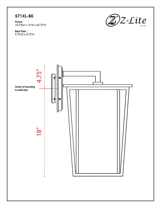 Outdoor Wall Light Z-Lite 571XL-BK Black Seoul 3 Light Outdoor Wall Light Z-Lite