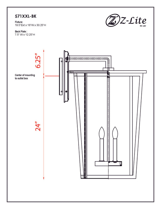Outdoor Wall Light Z-Lite 571XXL-BK Black Seoul 4 Light Outdoor Wall Light Z-Lite