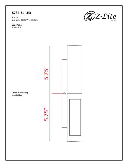Outdoor Wall Light Z-Lite 573B-SL-LED Silver Quadrate 1 Light Outdoor Wall Light Z-Lite