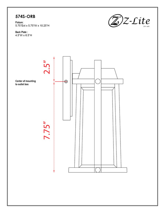 Outdoor Wall Light Z-Lite 574S-ORB Oil Rubbed Bronze Millworks 1 Light Outdoor Wall Light Z-Lite