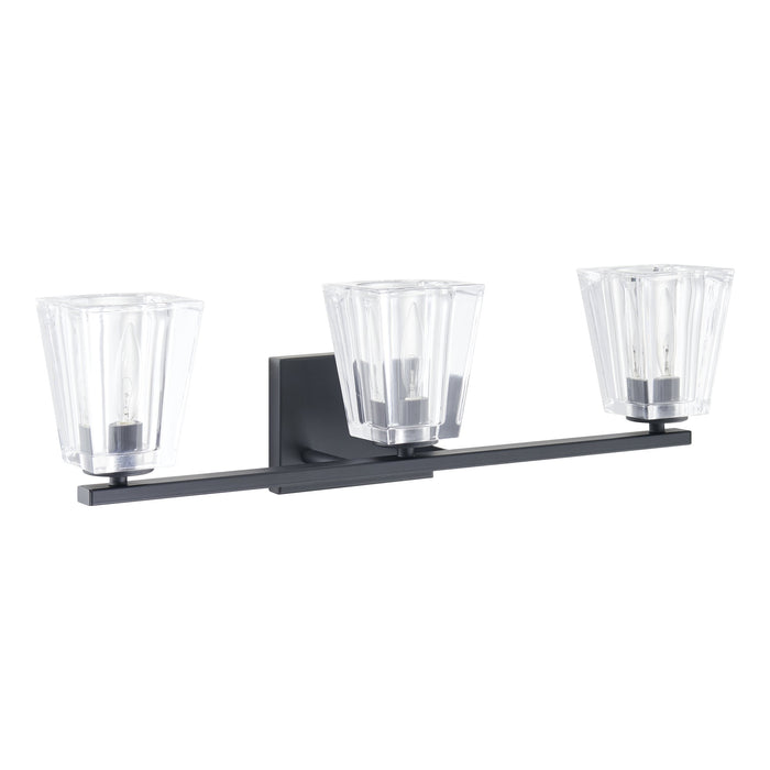 Vanity Light Thesis 206989A Valentin 24 inch 3 light Matte Black Vanity Light with Clear Pressed Glass Shades THESIS