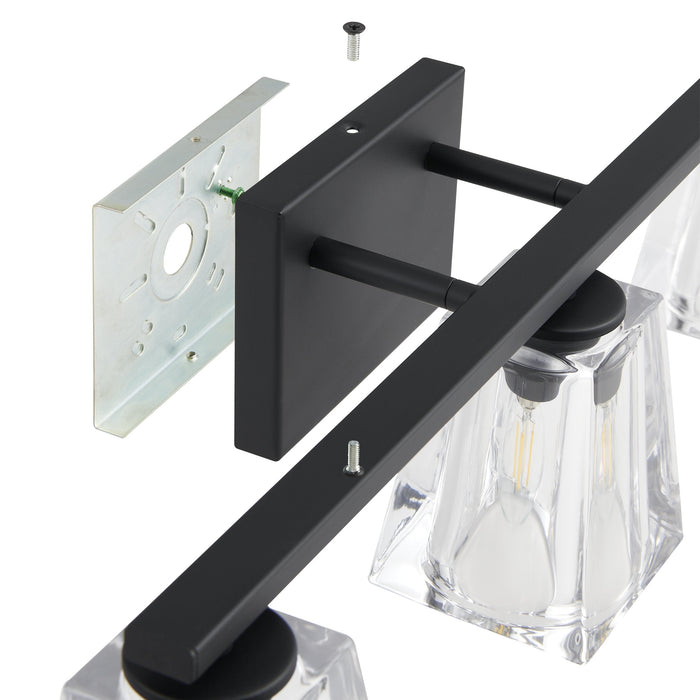 Vanity Light Thesis 206989A Valentin 24 inch 3 light Matte Black Vanity Light with Clear Pressed Glass Shades THESIS