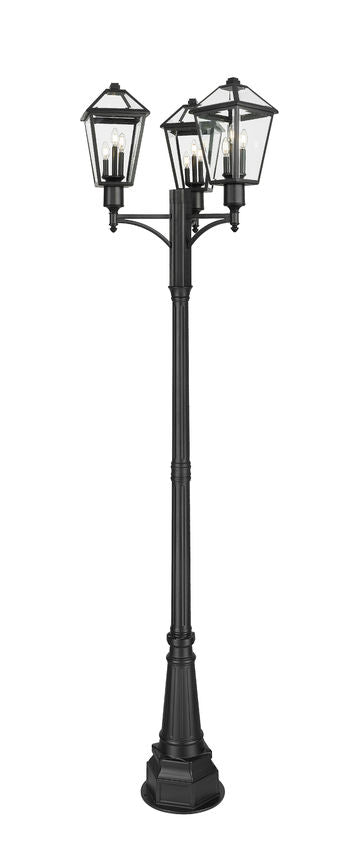 Outdoor Post Mounted Fixture Z-Lite 579PHBR-3-564P-BK Black Talbot 3 Light Outdoor Post Mount Fixture Z-Lite
