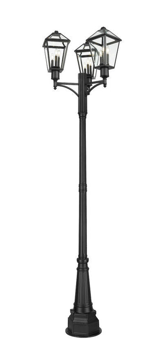 Outdoor Post Mounted Fixture Z-Lite 579PHBR-3-564P-BK Black Talbot 3 Light Outdoor Post Mount Fixture Z-Lite