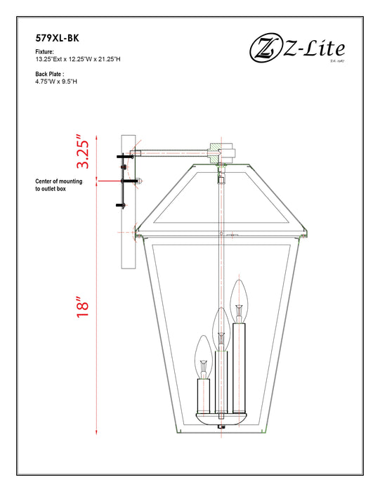 Outdoor Wall Light Z-Lite 579XL-BK Black Talbot 3 Light Outdoor Wall Light Z-Lite