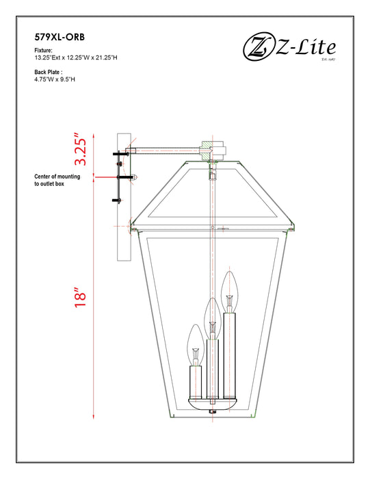 Outdoor Wall Light Z-Lite 579XL-ORB Oil Rubbed Bronze Talbot 3 Light Outdoor Wall Light Z-Lite