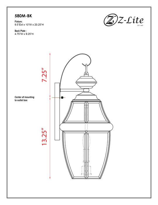 Outdoor Wall Light Z-Lite 580M-BK Black Westover 2 Light Outdoor Wall Light Z-Lite
