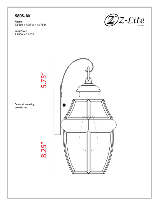 Outdoor Wall Light Z-Lite 580S-BK Black Westover 1 Light Outdoor Wall Light Z-Lite